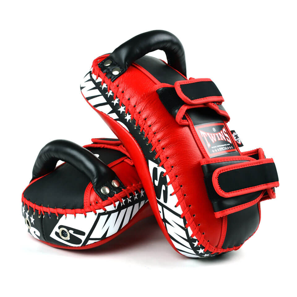 Twins KPL10 Leather Thai Kick Pads Red/Black - Gymzey.com