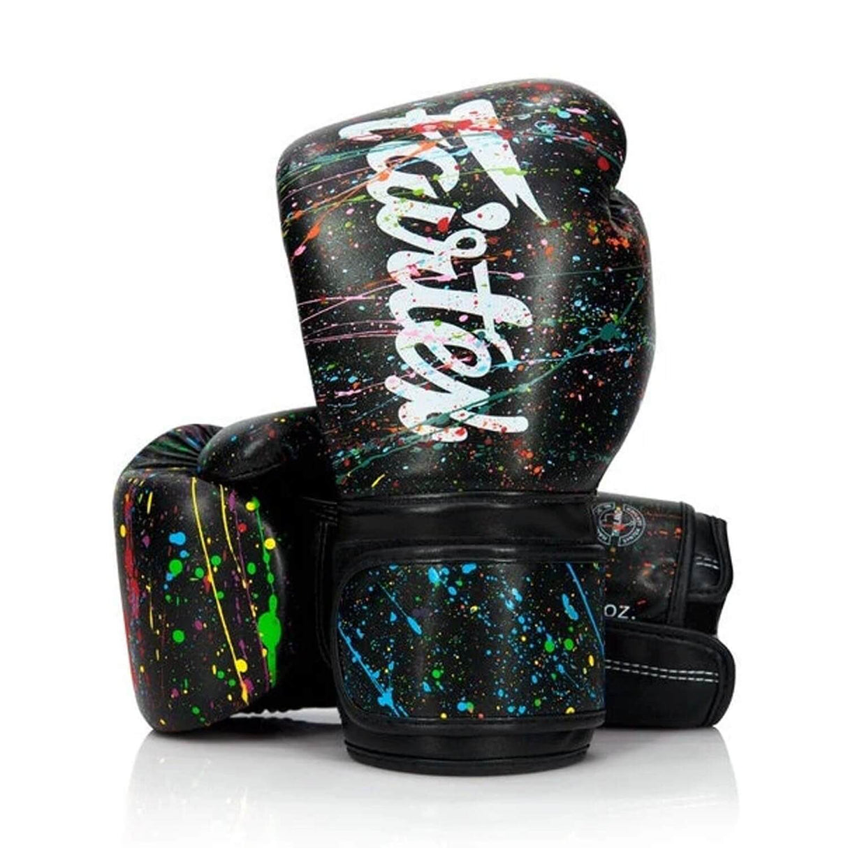 fairtex bgv14pt painter microfibre boxing gloves black with multi-colour splatter