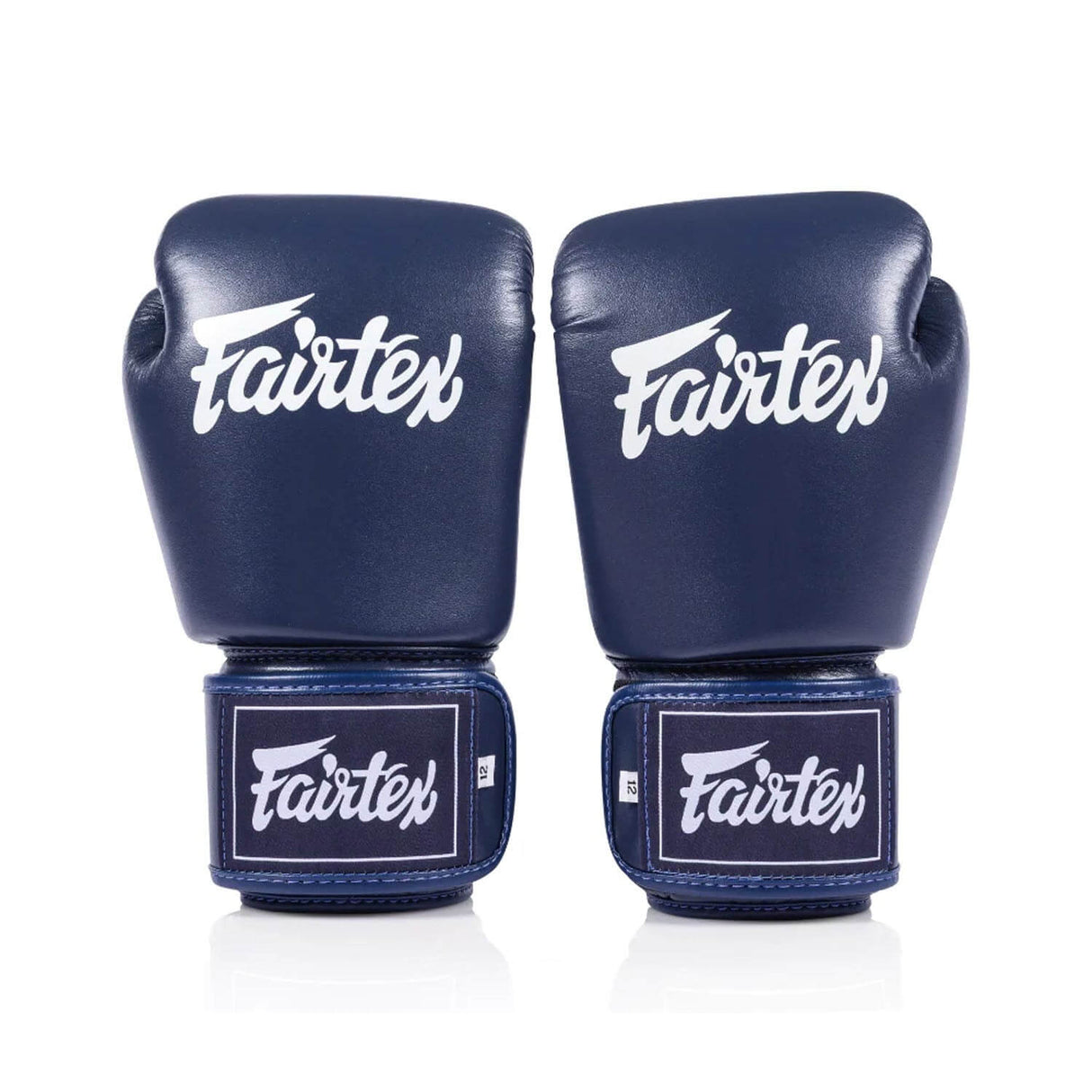 Front view of navy blue Fairtex BGV1C PLUS Microfibre boxing gloves on a white background