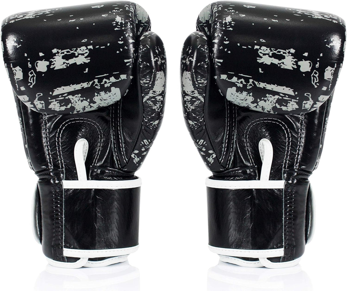 Back view of Fairtex BGV1 Universal Boxing Gloves Dark Cloud in black with grey grunge print