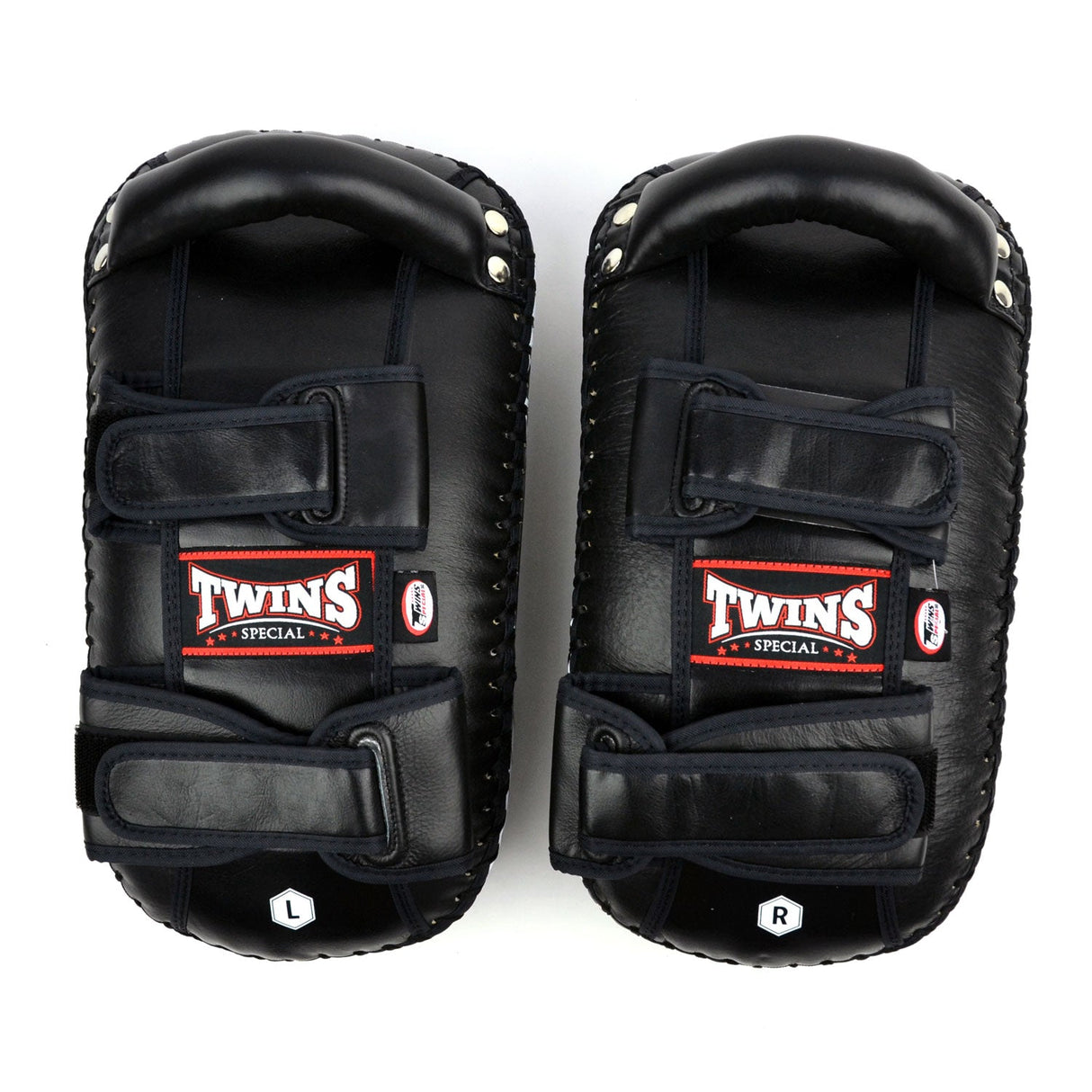 KPL10 Twins Curved Leather Thai Kick Pads Black