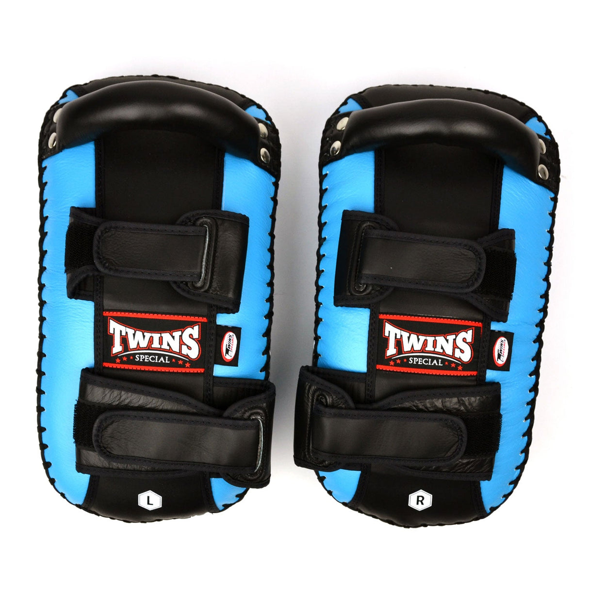 KPL10 Twins Curved Leather Thai Kick Pads Light Blue-Black