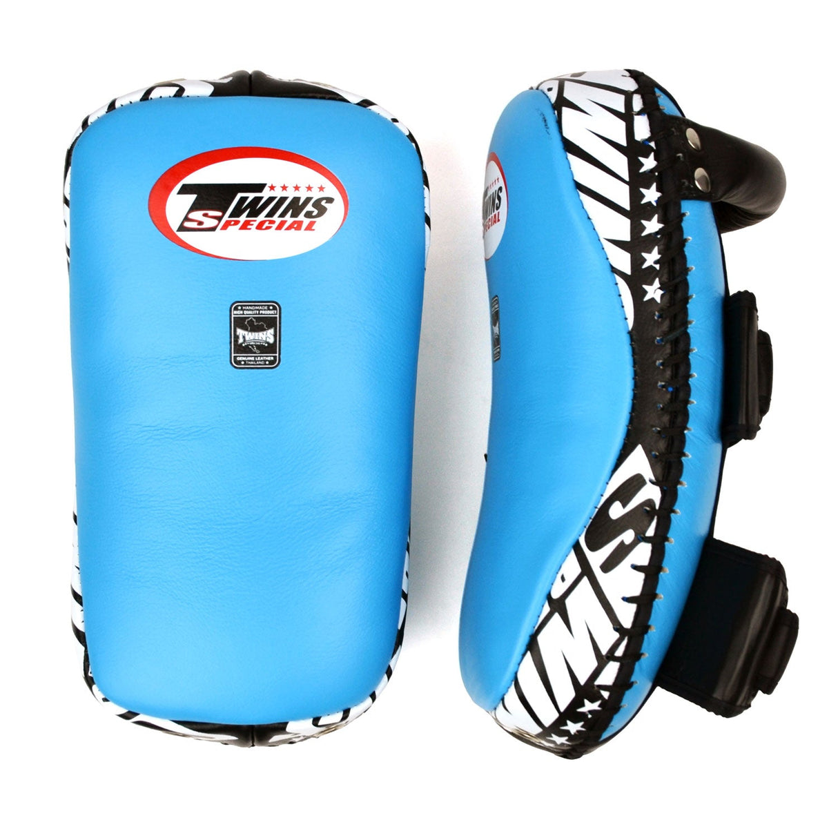 KPL10 Twins Curved Leather Thai Kick Pads Light Blue-Black