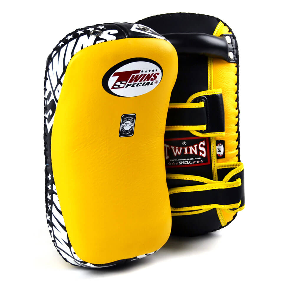 Twins KPL10 Leather Thai Kick Pads Yellow/Black - Gymzey.com