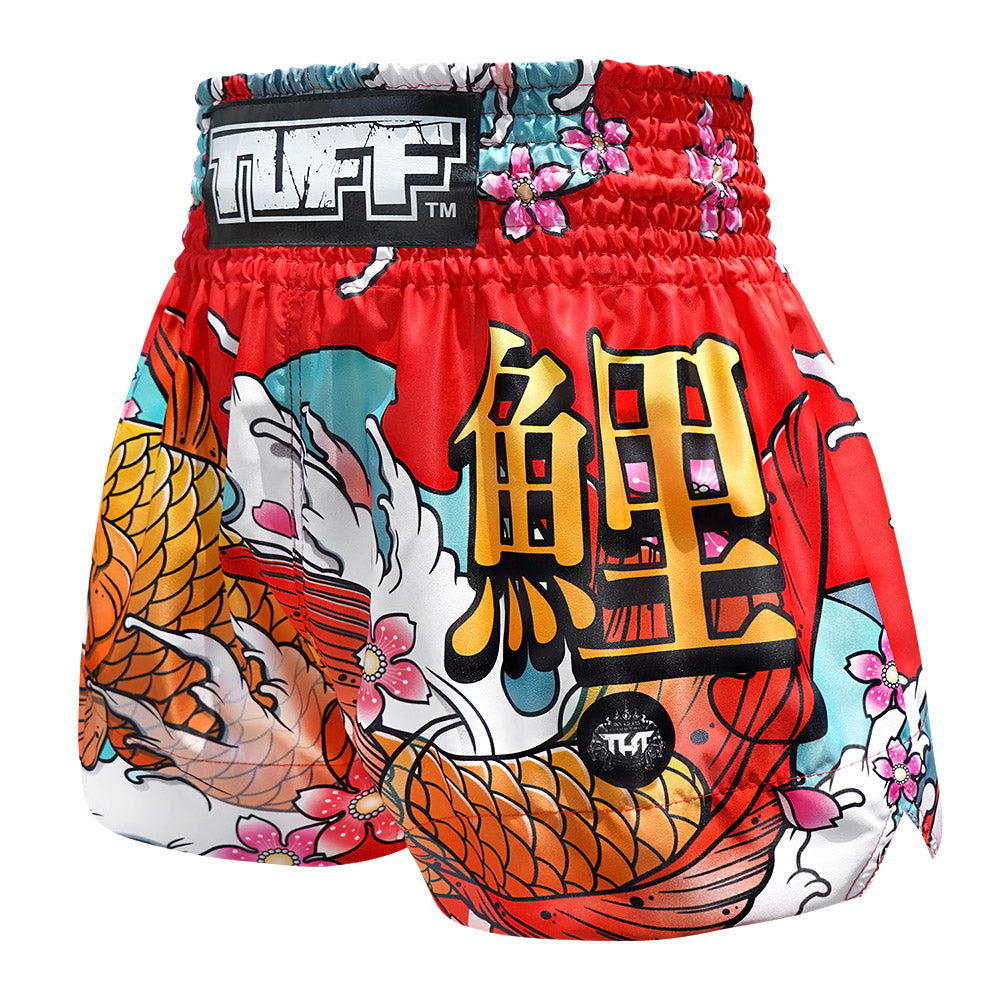 MS637 TUFF Muay Thai Shorts Red Japanese Koi Fish