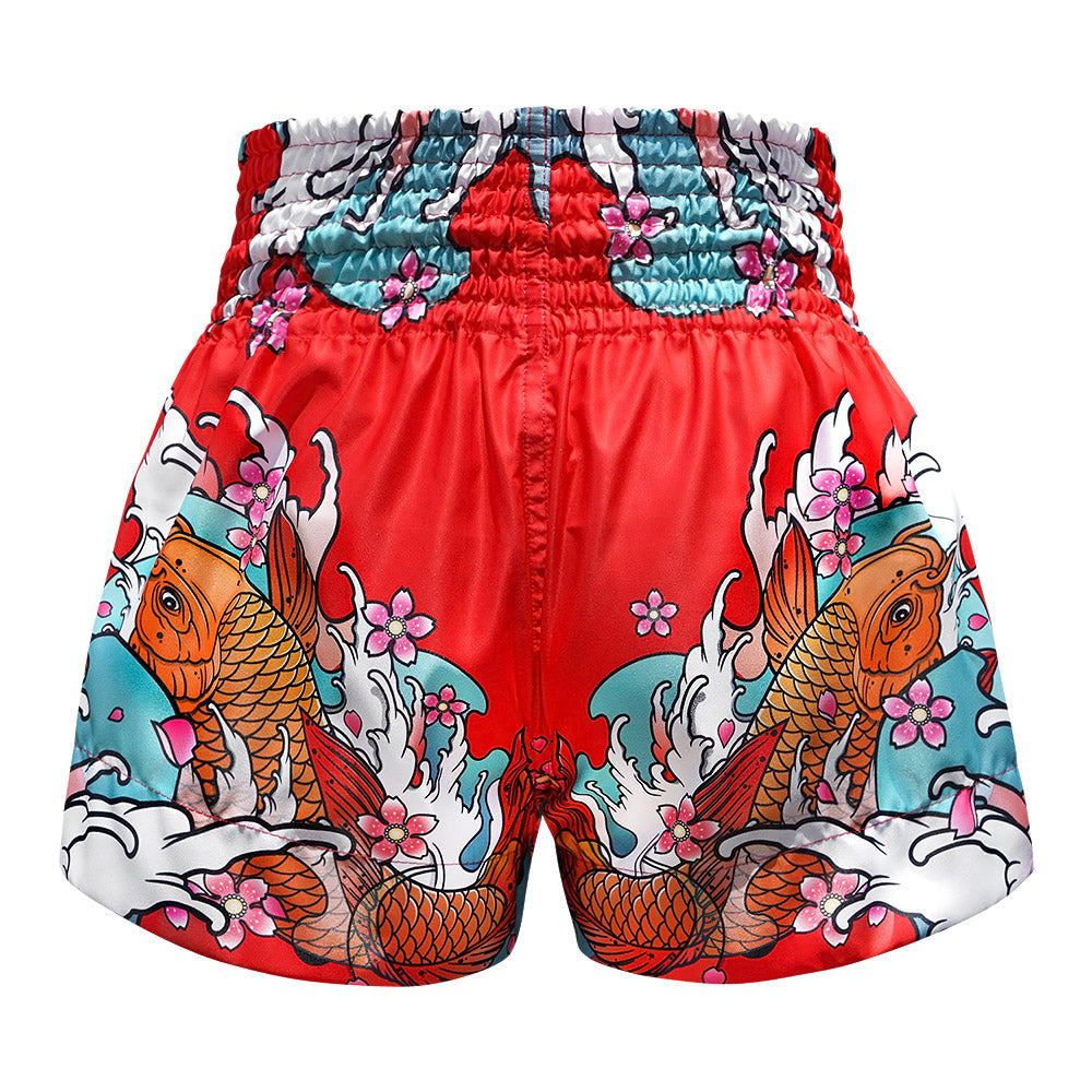 MS637 TUFF Muay Thai Shorts Red Japanese Koi Fish