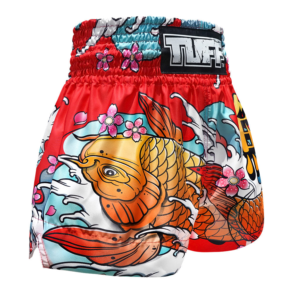 MS637 TUFF Muay Thai Shorts Red Japanese Koi Fish