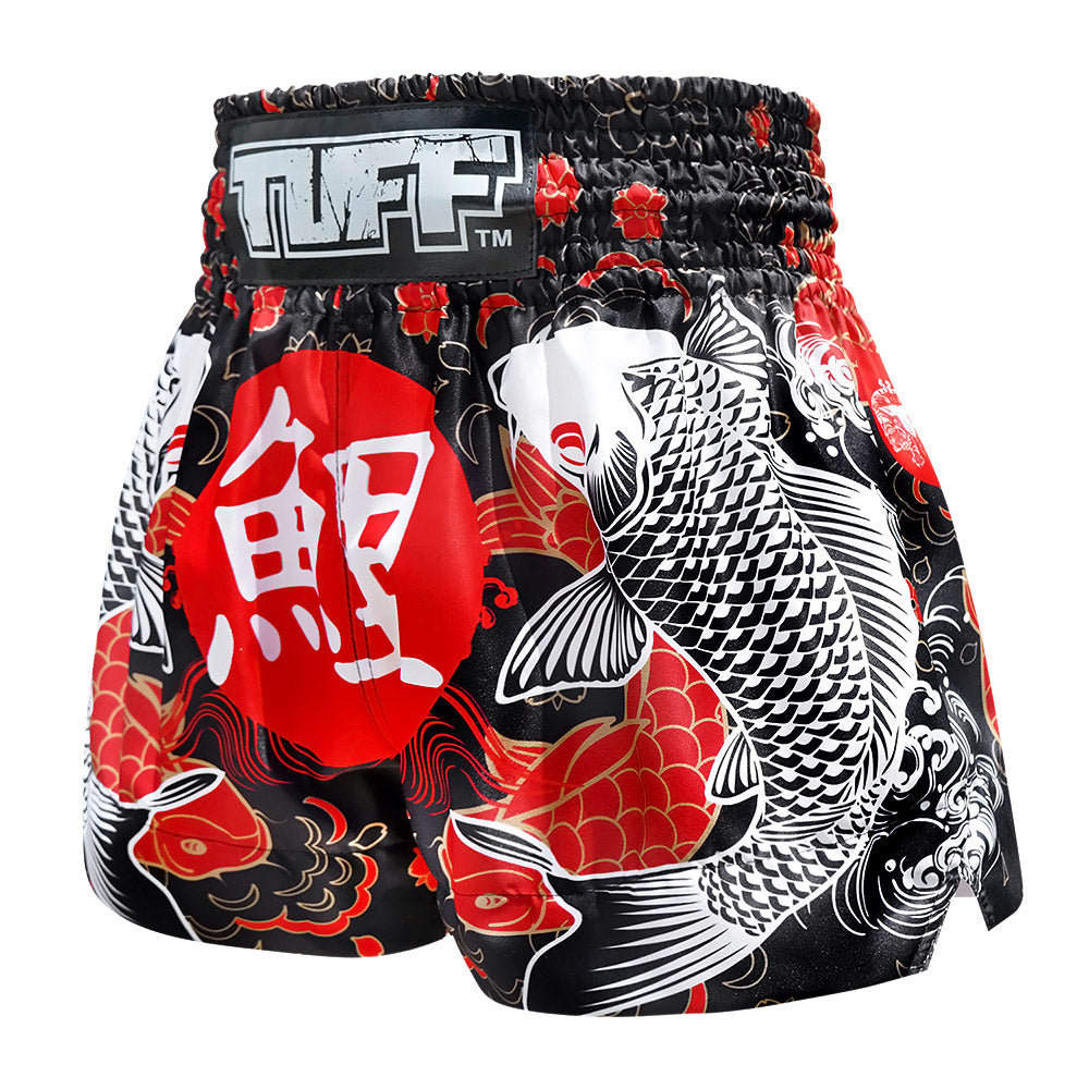 MS638 TUFF Muay Thai Shorts Black Japanese Koi Fish