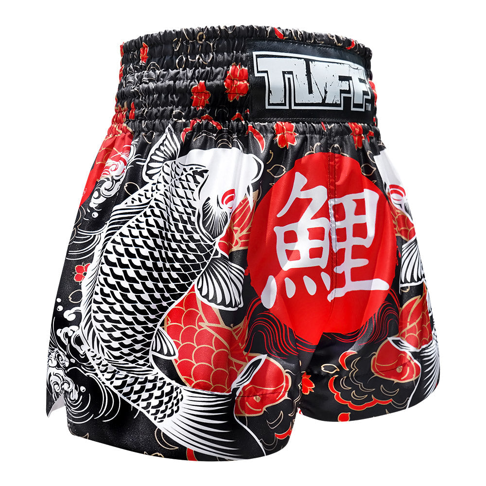 MS638 TUFF Muay Thai Shorts Black Japanese Koi Fish