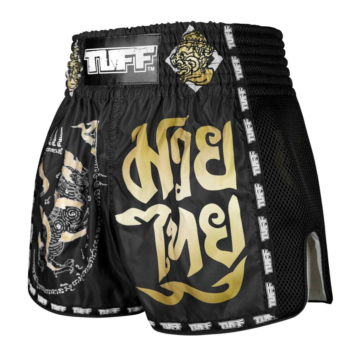 MSC117 TUFF Muaythai Shorts Retro Style Singha Yantra with War Flag