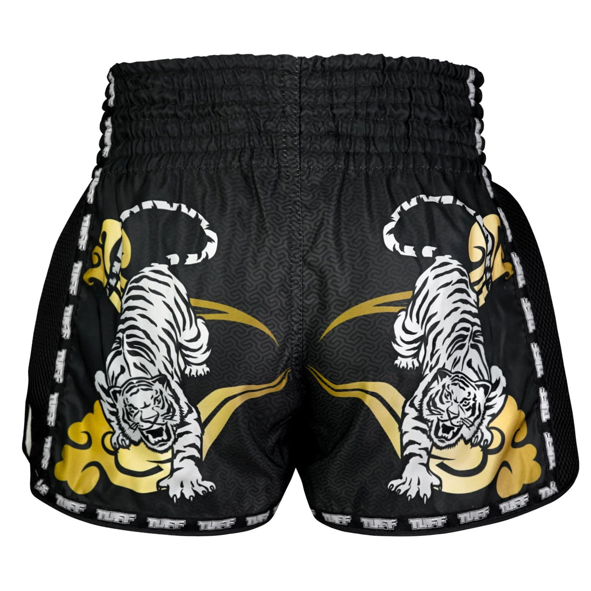 MSC120 TUFF Muaythai Shorts Retro Style Black Twin Tiger