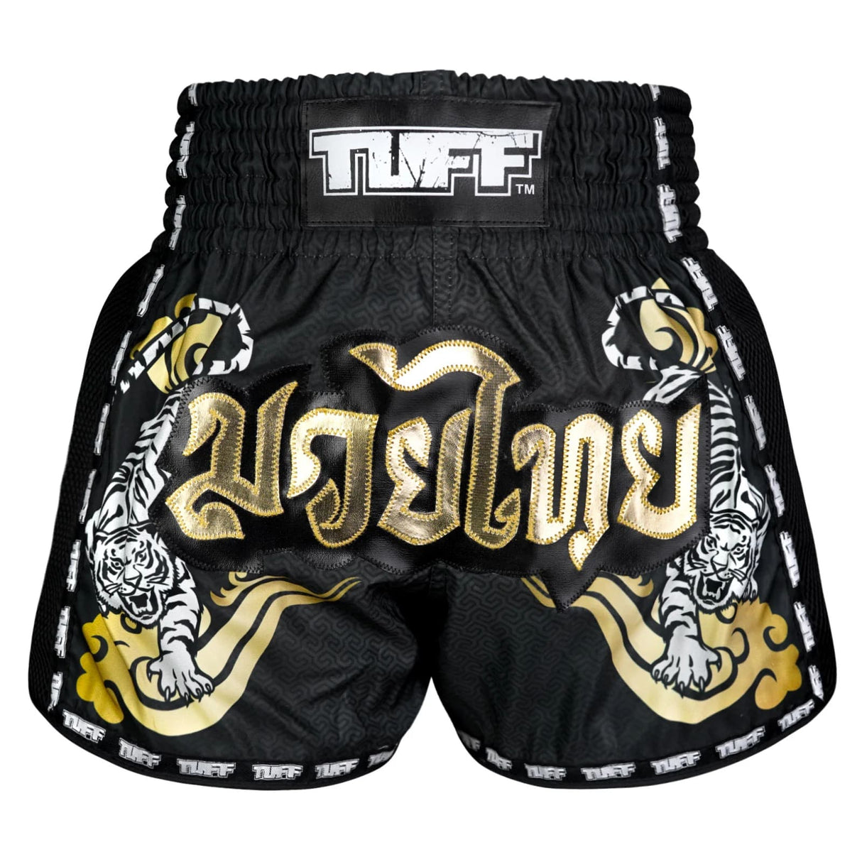 MSC120 TUFF Muaythai Shorts Retro Style Black Twin Tiger