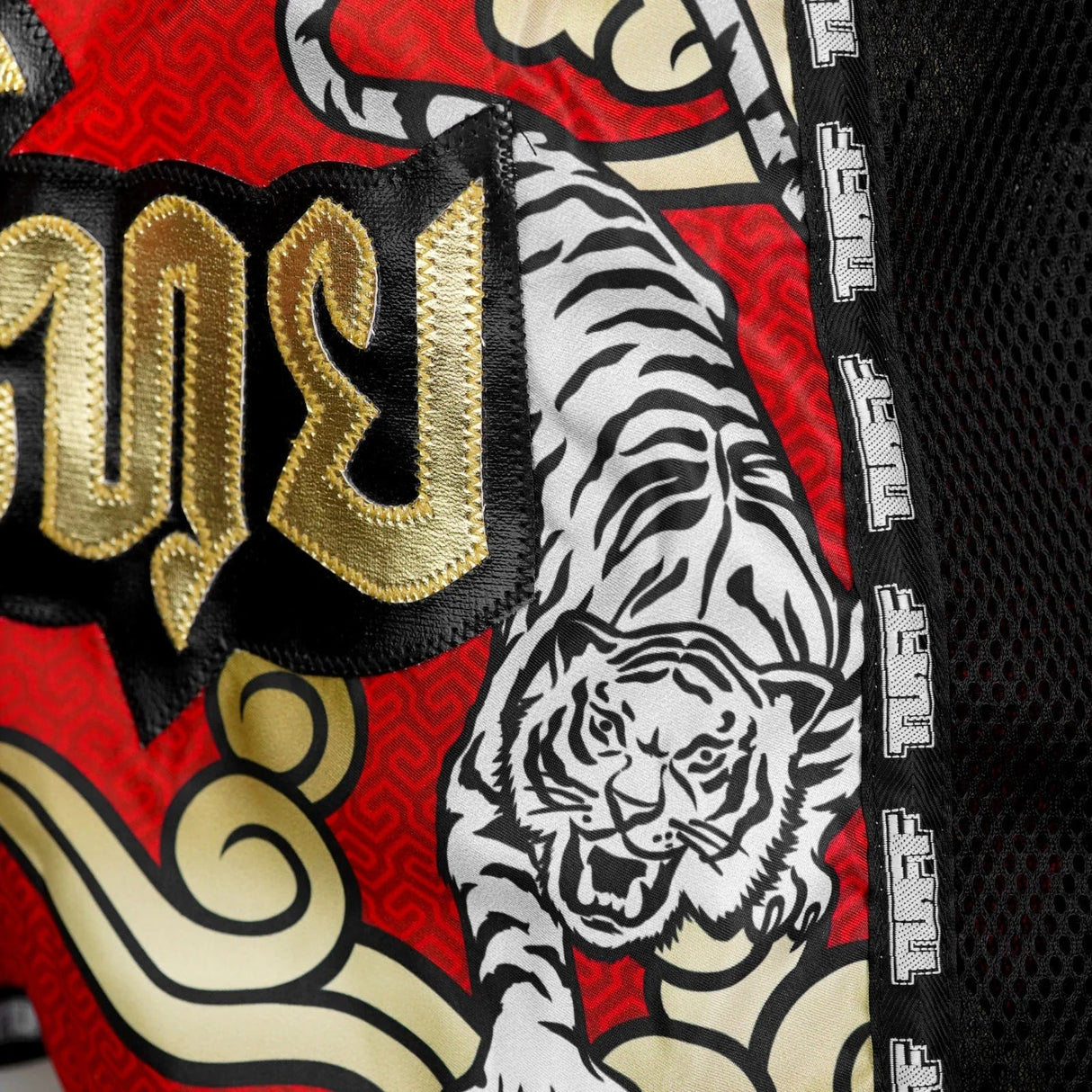MSC122 TUFF Muaythai Shorts Retro Style Red Twin Tiger