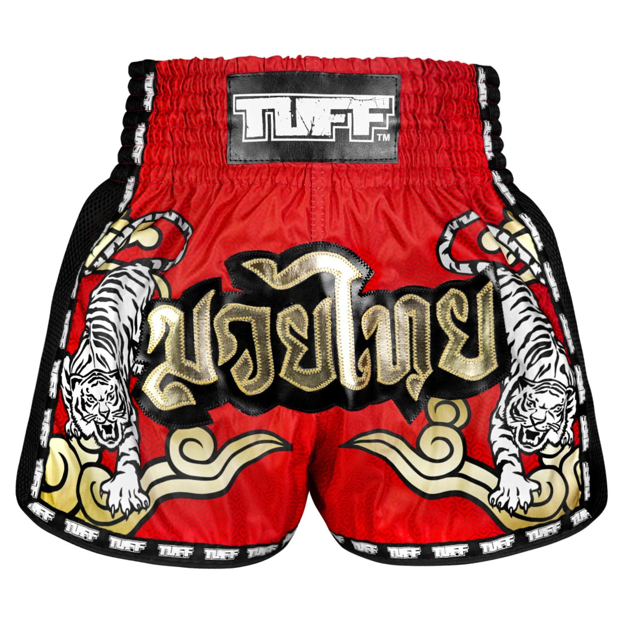 MSC122 TUFF Muaythai Shorts Retro Style Red Twin Tiger