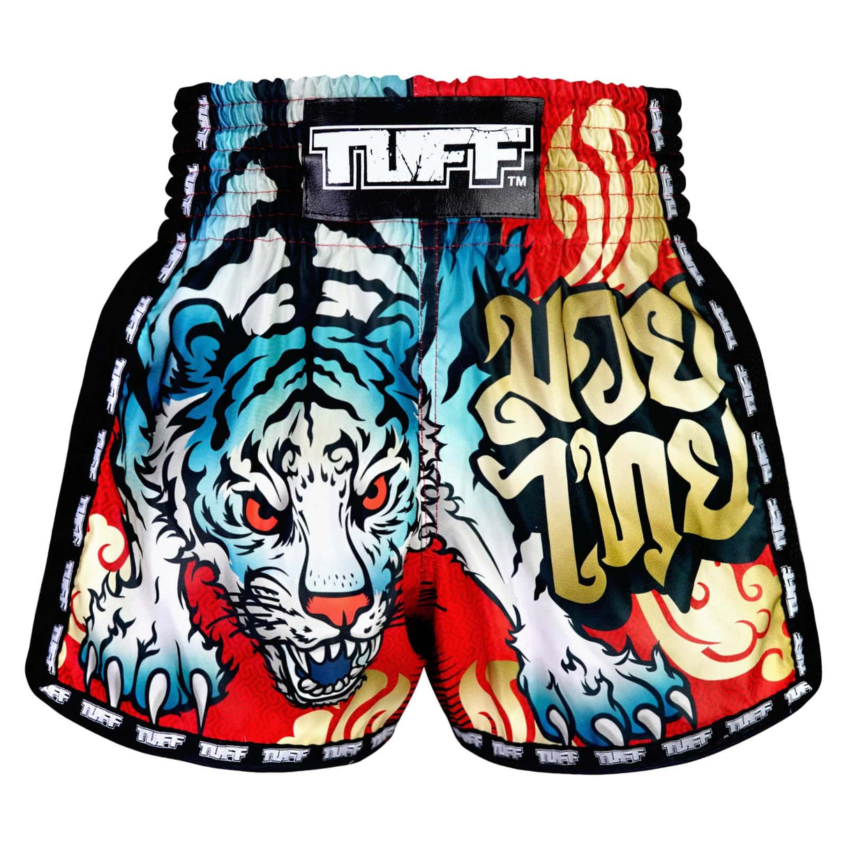 MSC126 TUFF Muaythai Shorts Retro Style Red Furious Tiger