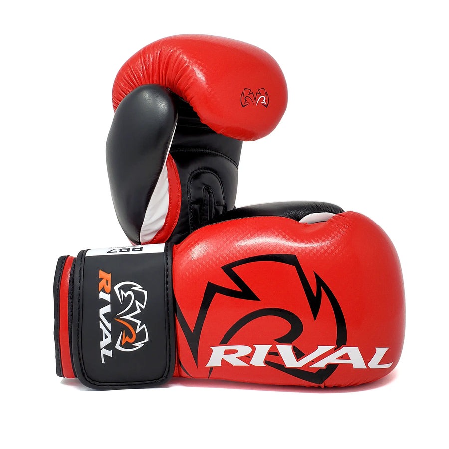 Rival RB7 Fitness Plus Bag Gloves red and black boxing gloves front view