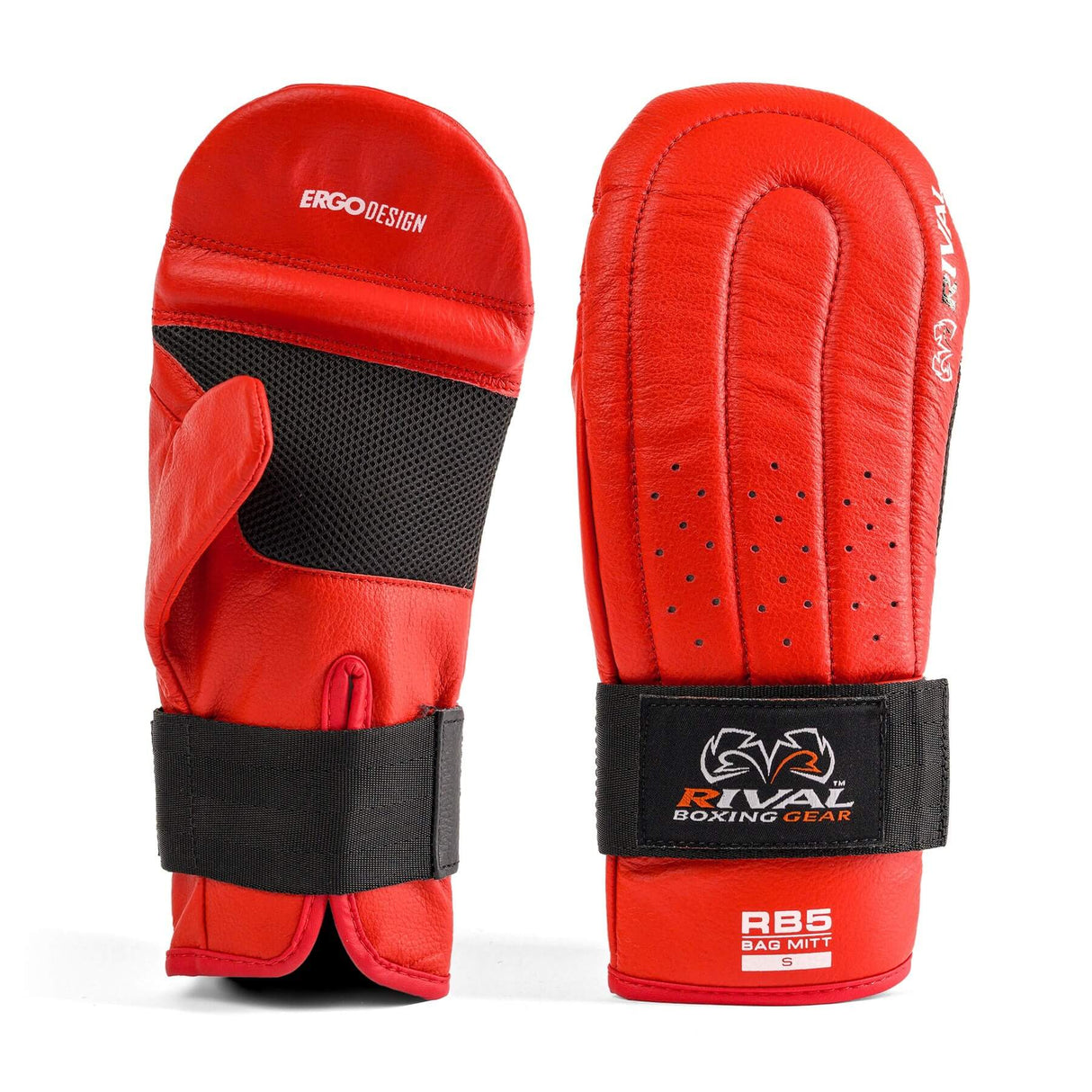 Boxing training with Rival RB5 leather bag mitts red colour