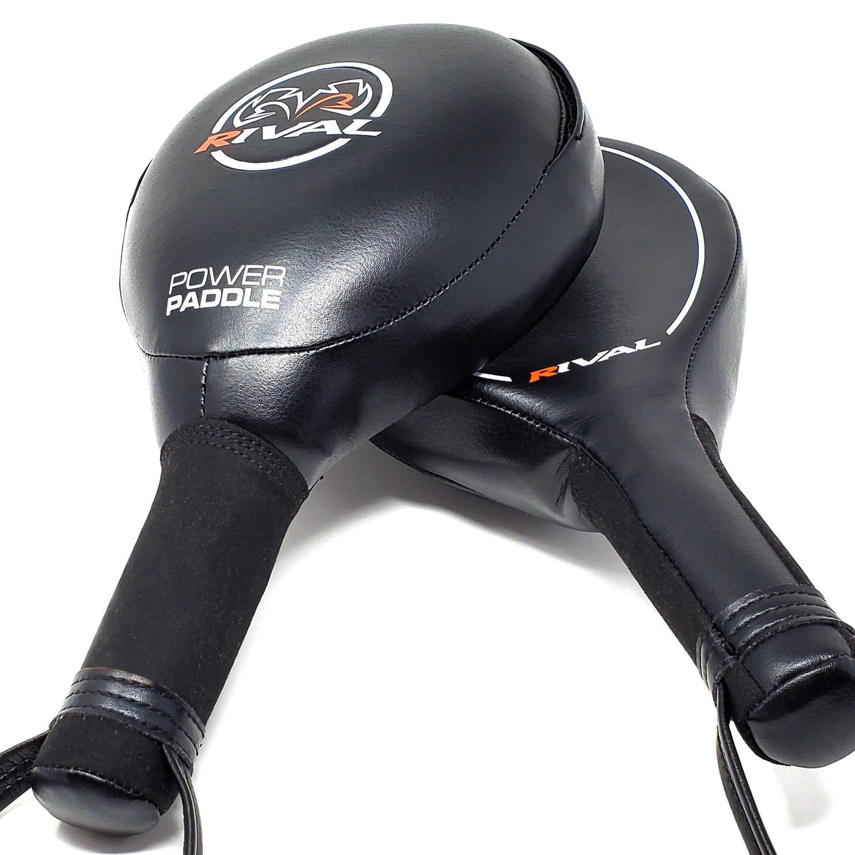 Close up of Rival Boxing Power Paddles suede wrapped handles