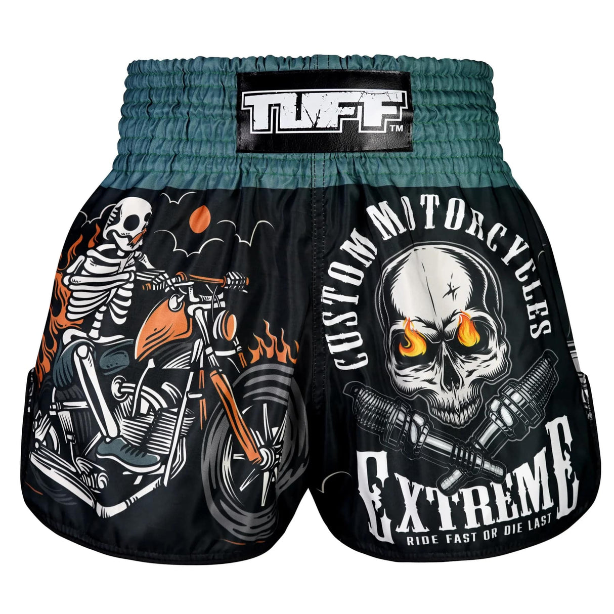 RMS109 TUFF High-Cut Retro Muaythai Shorts The Skull Rider