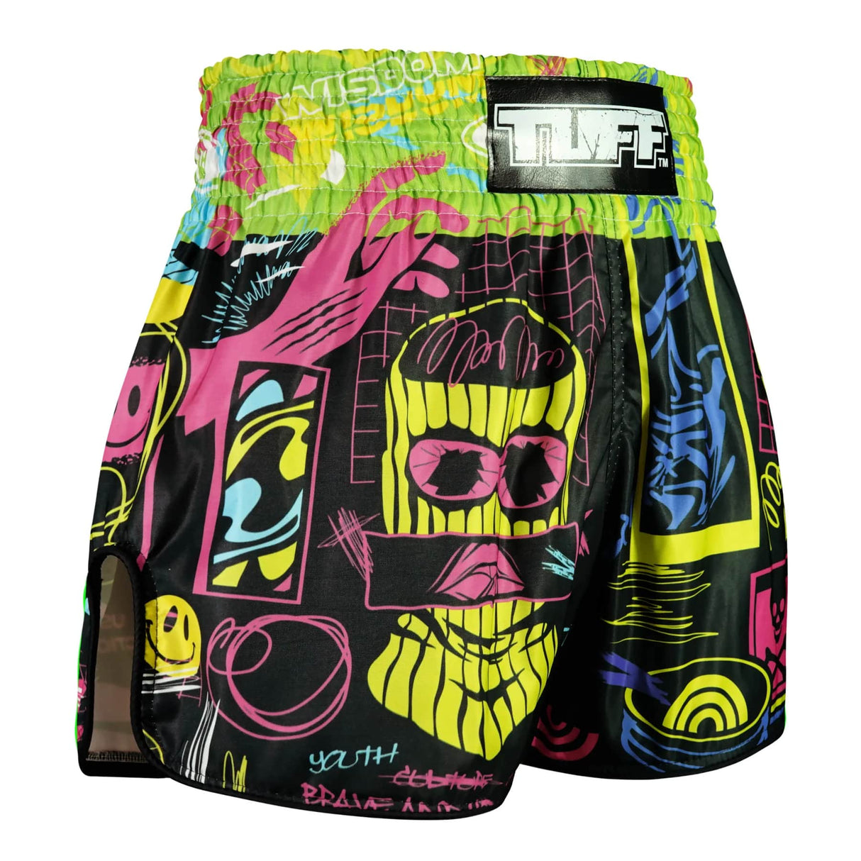 RMS119 TUFF High-Cut Retro Muaythai Shorts Neon Graffiti