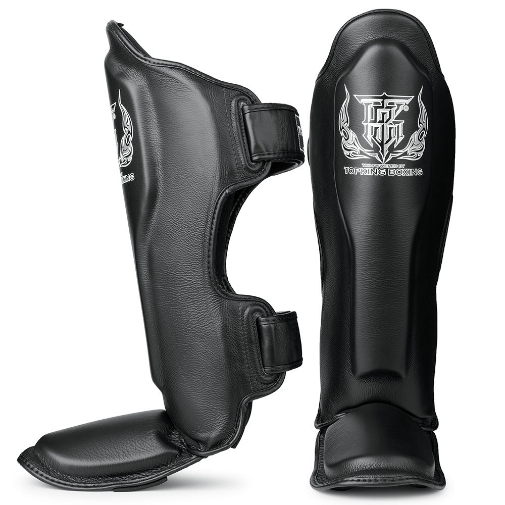 Top King TKSGP-GL Pro Leather Shin Guards Black