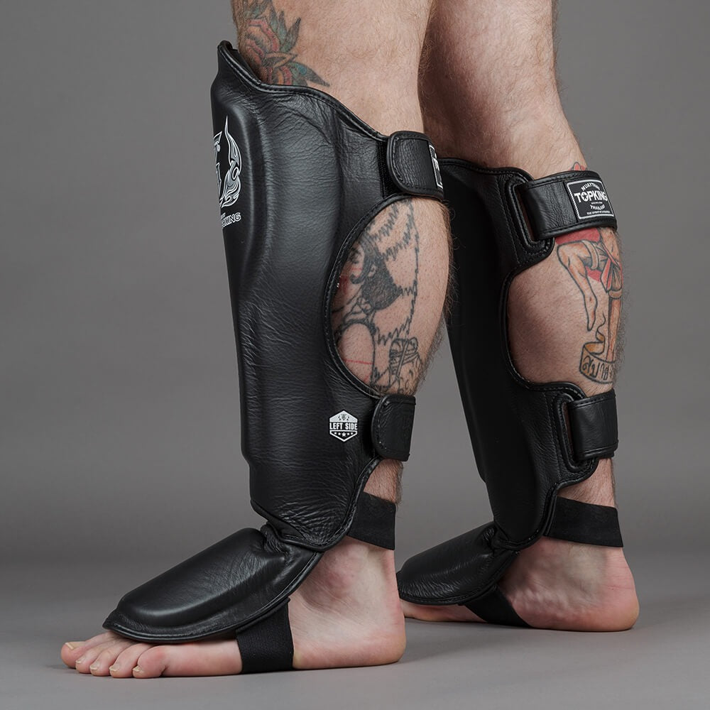 Top King TKSGP-GL Pro Leather Shin Guards Black