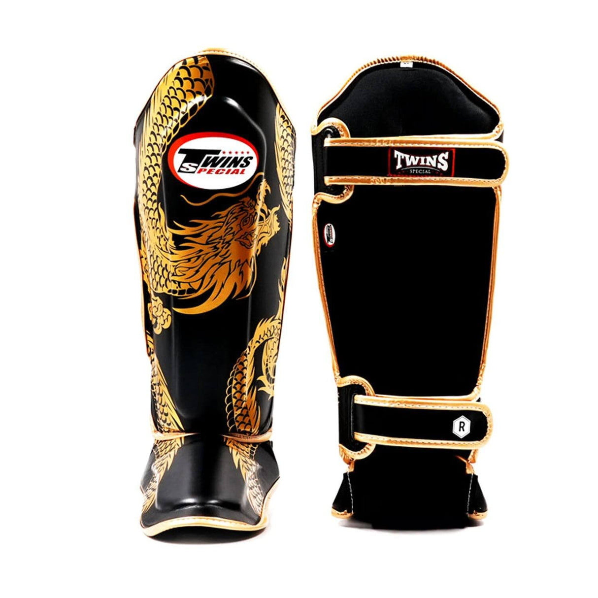 Twins FSGL10-49 Leather Shin Guards Dragon Gold/Black