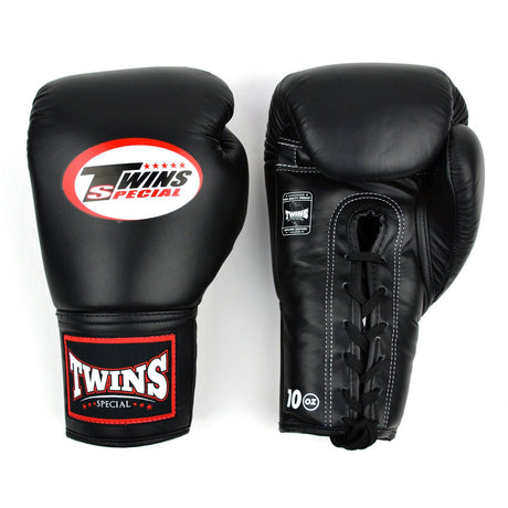 Twins Special BGLL1 Lace-up Boxing Gloves - Black