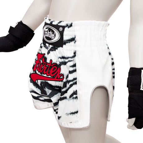 BSK2103 Fairtex Kids Muaythai Shorts White Tiger