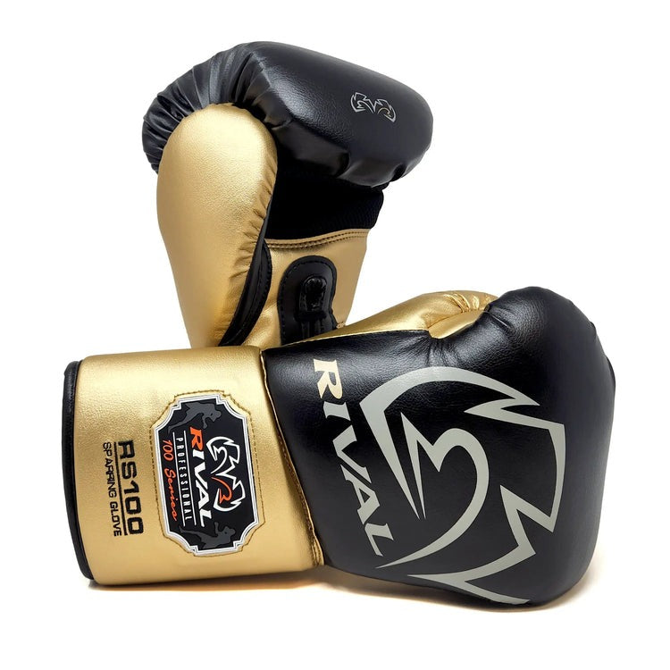 Rival RS100 Professional Sparring Gloves Black/Gold – Fighter's