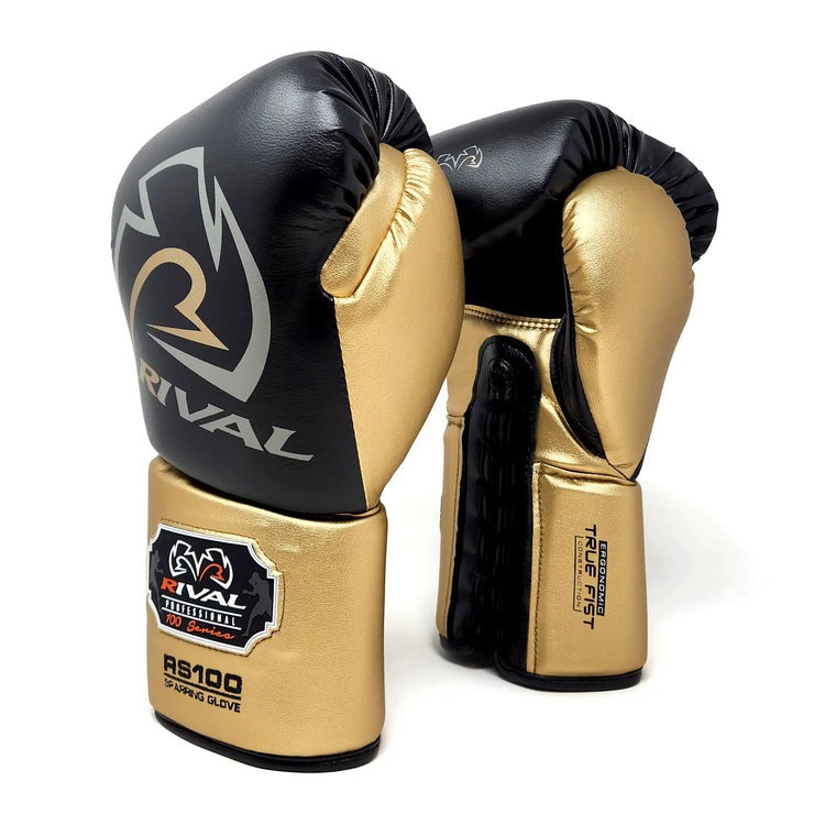 Rival RS100 Professional Sparring Gloves Black/Gold – Fighter's