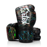 fairtex bgv14pt painter microfibre boxing gloves black with multi-colour splatter