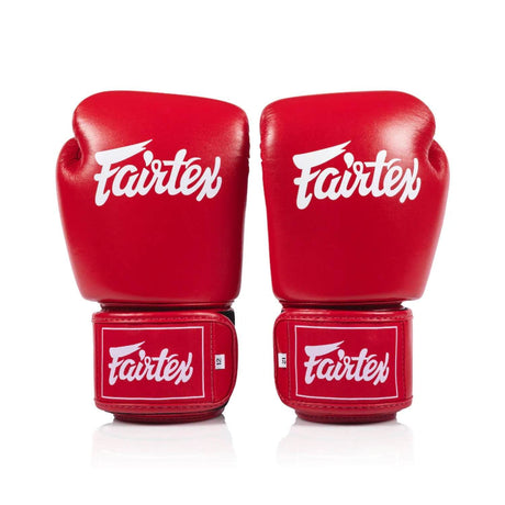 Red fairtex bgv1c plus boxing gloves  on a white background front view