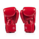 Red fairtex bgv1c plus boxing gloves  on a white background back view of velcro closure