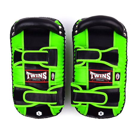 KPL10 Twins Curved Leather Thai Kick Pads Green-Black