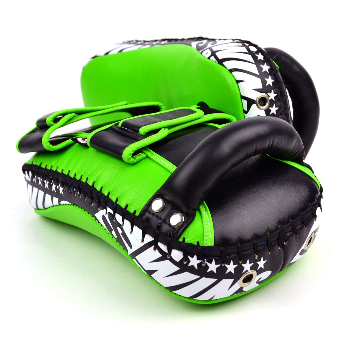 KPL10 Twins Curved Leather Thai Kick Pads Green-Black