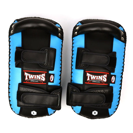 KPL10 Twins Curved Leather Thai Kick Pads Light Blue-Black