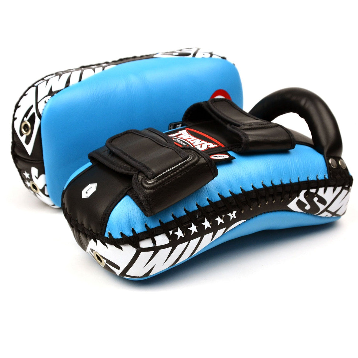 KPL10 Twins Curved Leather Thai Kick Pads Light Blue-Black