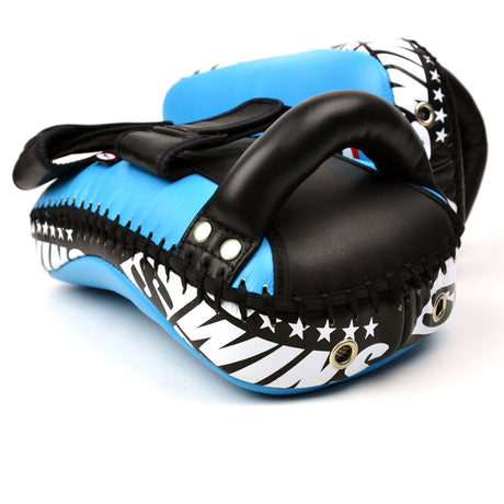 KPL10 Twins Curved Leather Thai Kick Pads Light Blue-Black