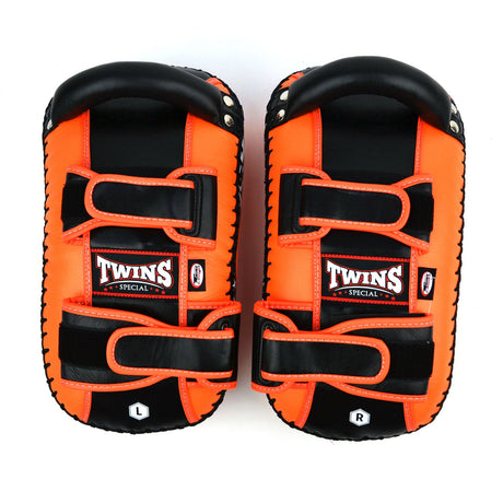 KPL10 Twins Curved Leather Thai Kick Pads Orange-Black