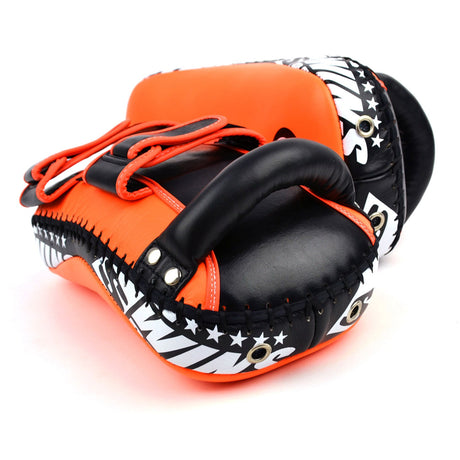 KPL10 Twins Curved Leather Thai Kick Pads Orange-Black