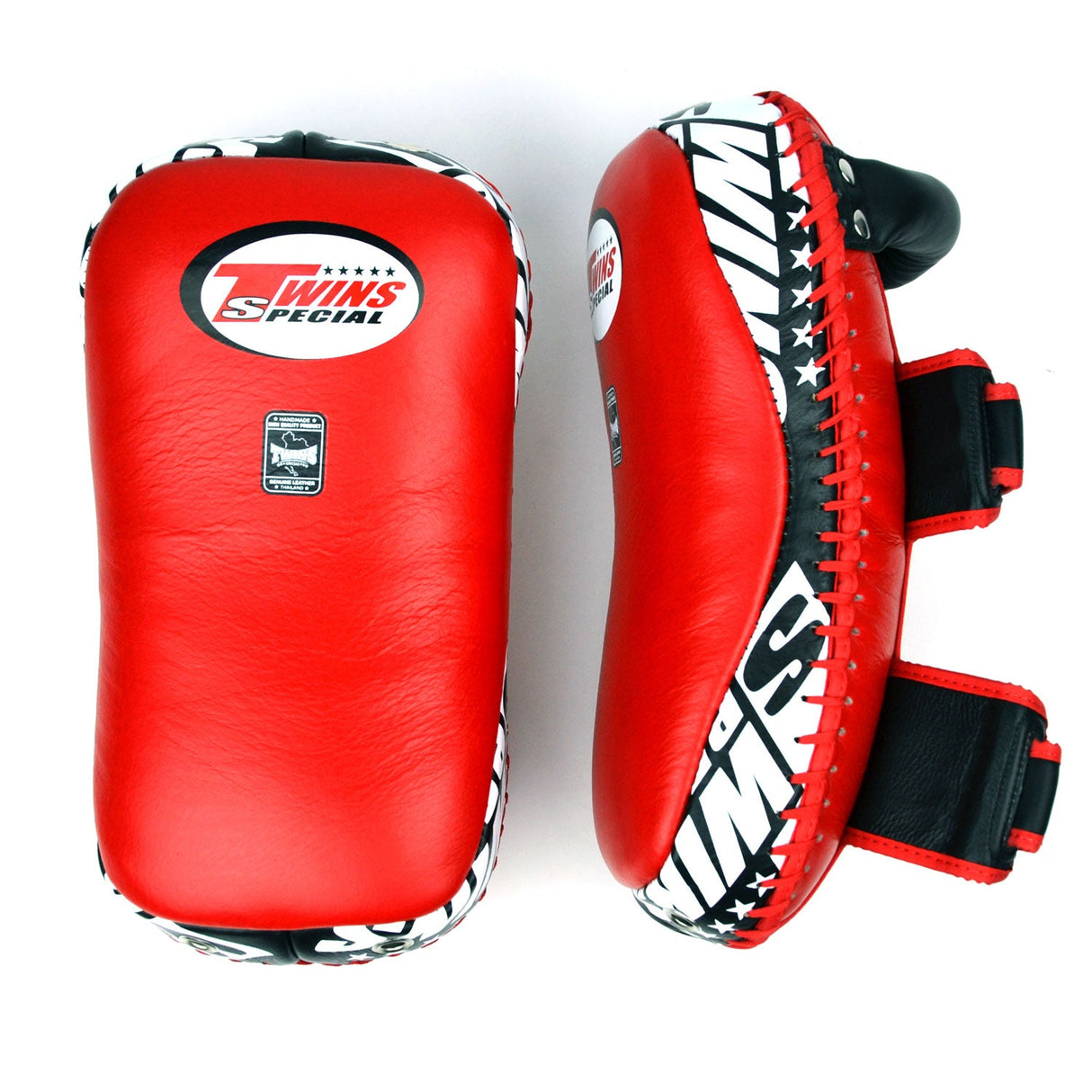 KPL10 Twins Curved Leather Thai Kick Pads Red-Black