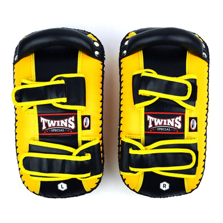 KPL10 Twins Curved Leather Thai Kick Pads Yellow-Black