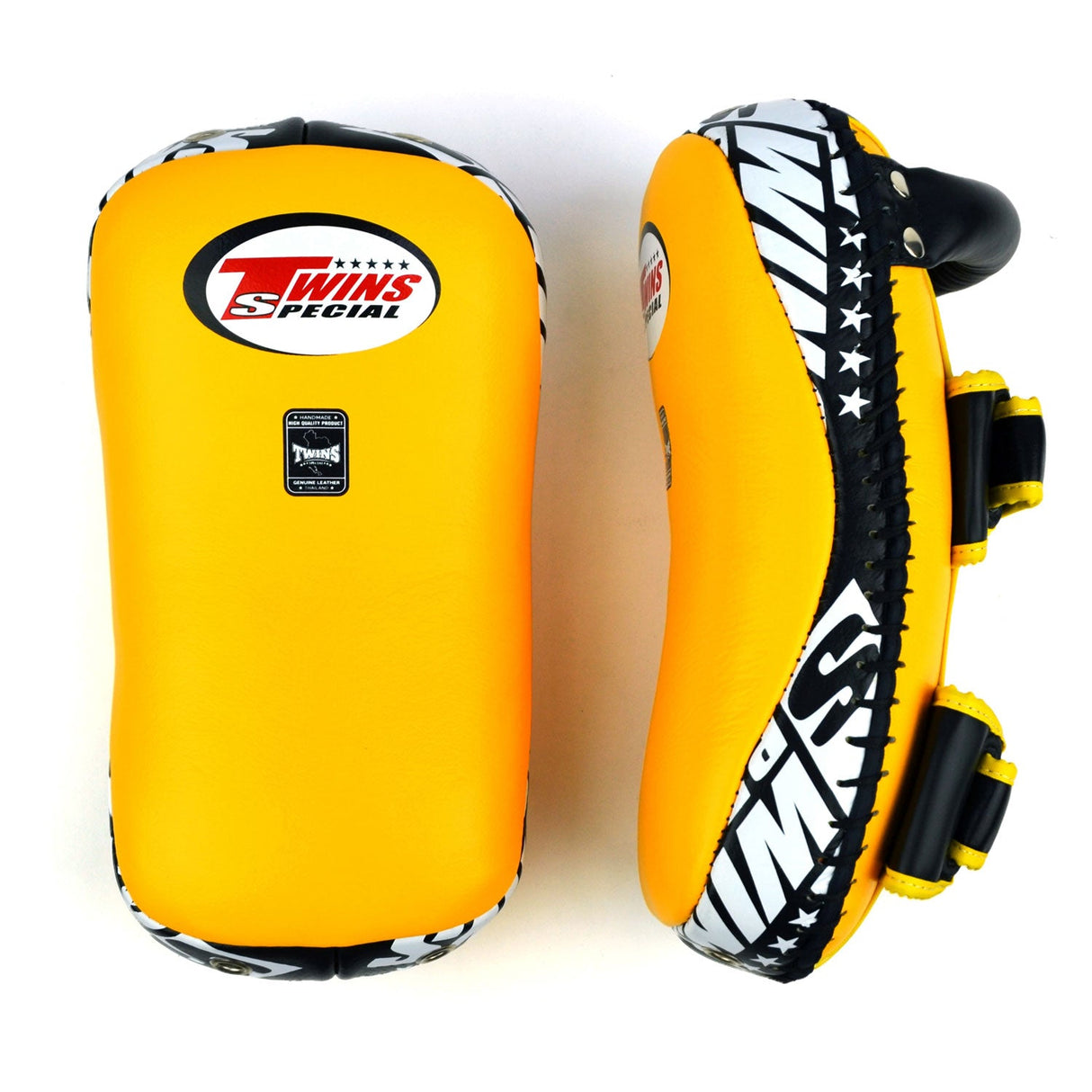 KPL10 Twins Curved Leather Thai Kick Pads Yellow-Black