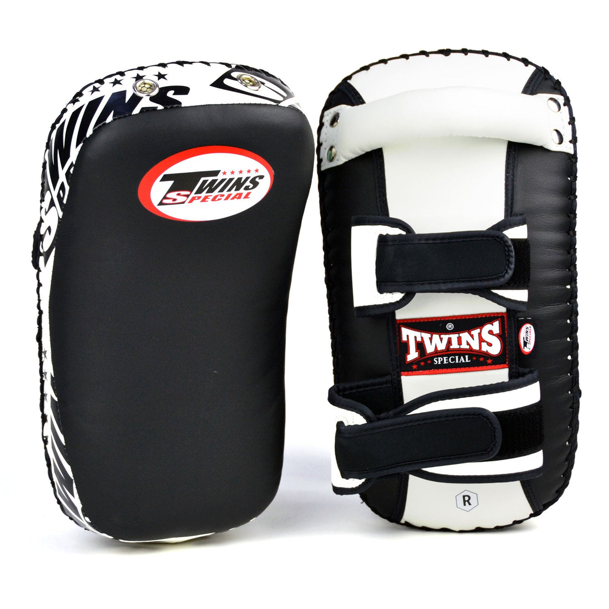KPS10 Twins Lightweight Microfibre Thai Kick Pads Black-White