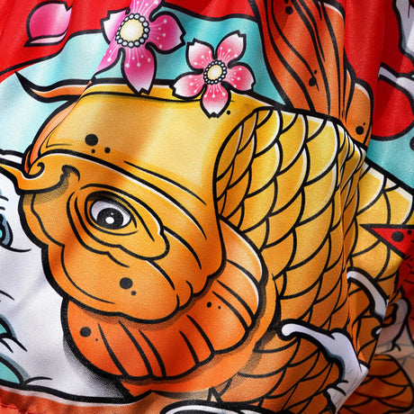 MS637 TUFF Muay Thai Shorts Red Japanese Koi Fish