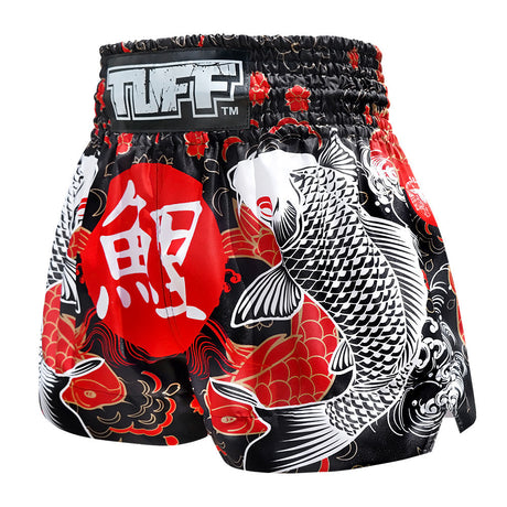 MS638 TUFF Muay Thai Shorts Black Japanese Koi Fish