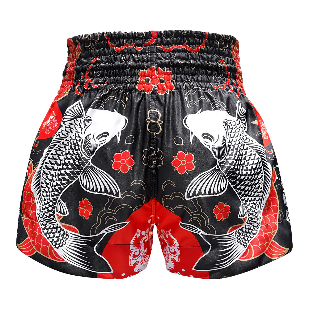 MS638 TUFF Muay Thai Shorts Black Japanese Koi Fish