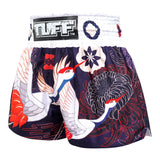 MS639 TUFF Muay Thai Shorts Navy Blue Japanese Drawing Crane Birds
