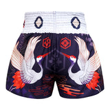 MS639 TUFF Muay Thai Shorts Navy Blue Japanese Drawing Crane Birds